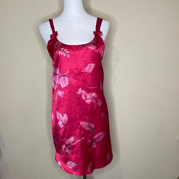 Vanity Fair Vintage 80's Floral Silky Poly Bow Accent Lingerie Slip Robe Set L - Picture 2 of 13